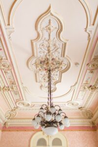 gilded ceiling, amazing pink wedding venue in…